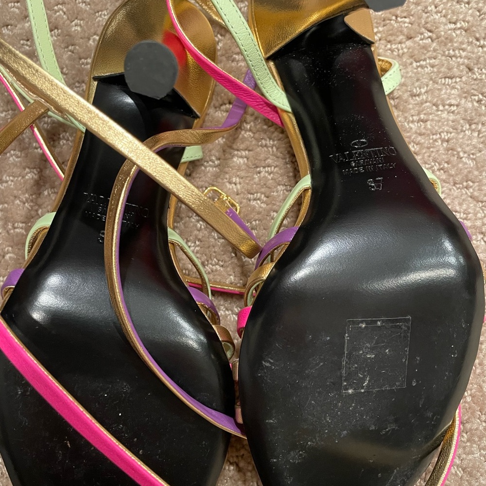 Valentino Garavani Gold Multi-Color Strappy Heels - Picture 4 of 5